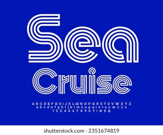 Vector touristic banner Sea Cruise. Maze style Font. Creative set of tube Alphabet Letters and Numbers