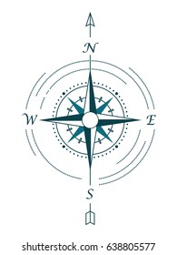 Vector touristic compass rose. Vector illustration of wind rose in hipster style