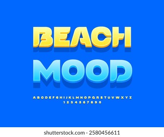 Vector Touristic concept Beach Mood. Sunny Yellow 3D Font. Beautiful Alphabet Letters and Numbers set.