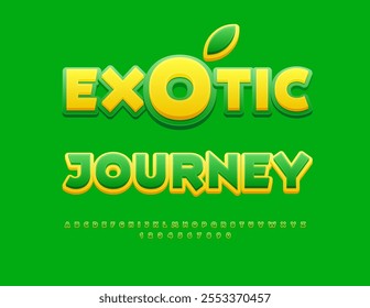 Vector touristic icon Exotic Journey. Artistic Green Font. Bright Alphabet Letters and Numbers set.