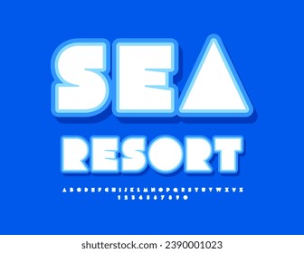 Logo turístico vectorial Sea Resort. Fuente creativa brillante. Se han establecido las letras y números de moda de los alfabetos. 