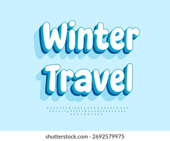 Logotipo turístico de Vector Winter Travel. Fuente blanca creativa. Conjunto de letras y números de alfabeto decorativo.