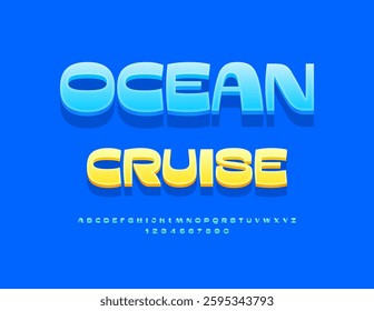 Vector Touristic poster Ocean Cruise. Fashion Blue Font. Elegant 3D Alphabet Letters and Numbers set.