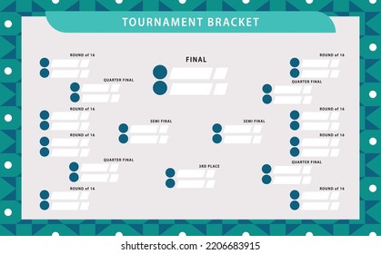 Vector tournament bracket with geometric pattern background. Simple knocked-off stages drawing. Suitable for football, badminton, basketball, and other sports.