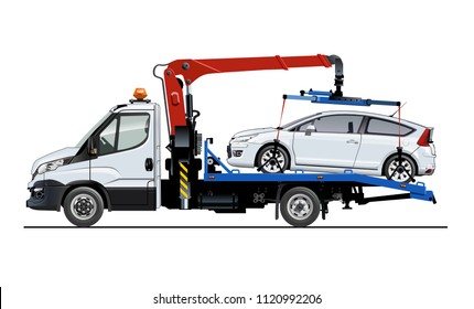 Vector tow truck template isolated on white. Available EPS-10 separated by groups and layers for easy edit