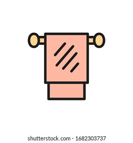 Vector towel on holder, hygiene flat color line icon.