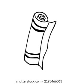 A vector towel with stripes is rolled up. Doodle style