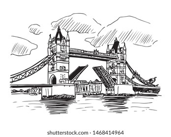Vector Tower Bridge in London Hand Drawn Illustration