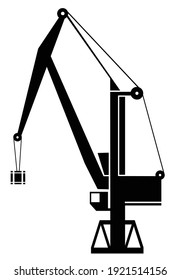 Vector tower crane silhouette object element retro of Industry City icon symbol isolated black item on a white background