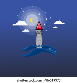 Vector of tower in the hills outline