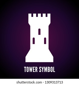 Vector tower symbol. Castle icon on dark background.