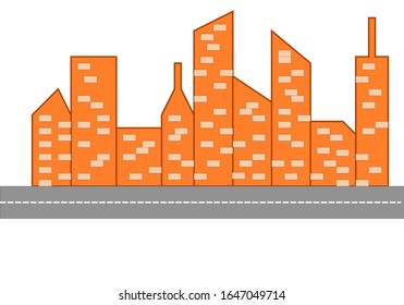 edificio vectorial de color marrón con aislamiento de carretera sobre fondo blanco