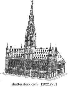 vector -  town hall brussels, isolated on background