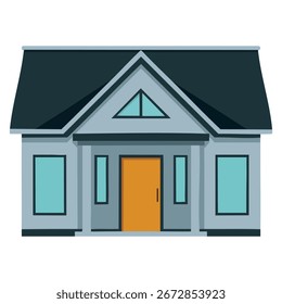 Vector town house cottage flat icon with gray roof. Ideal for web, residential, real estate, property, and modern building themed illustrations.