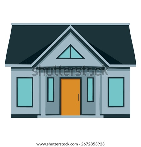 Vector town house cottage flat icon with gray roof. Ideal for web, residential, real estate, property, and modern building themed illustrations.
