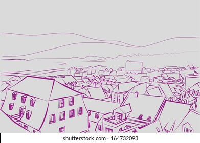 vector town roofs card