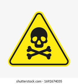 Vector toxic poison icon isolated on white background. Yellow triangle warning symbol. Poison, acid, toxic, caution icon. Skull and crossbones.
