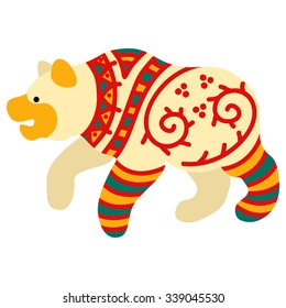 Vector toy bear with pattern in national Russian  ornament isolated on white background