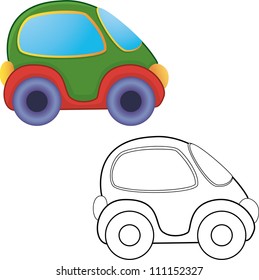 Vector toy car. Coloring book.