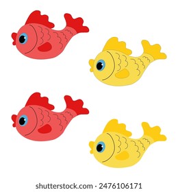 Vector toy crane, yellow fish on a white background