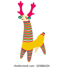 Vector toy deer with pattern in national Russian Filimonovo  ornament isolated on white background