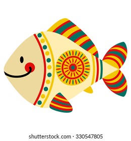 Vector toy fish with pattern in national Russian Filimonovo  ornament isolated on white background