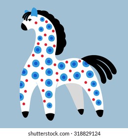 Vector toy horse with pattern in national Russian Dymkovo  ornament isolated on background