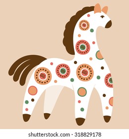Vector toy horse with pattern in national Russian Dymkovo  ornament isolated on background