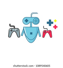 Vector toy robot illustration and game elemens. Illustration for logo design, web site, sticker, birthday card, postcard or other design