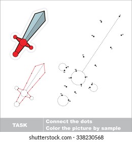 Vector Toy sword to be traced by numbers. Dot to dot game. Connect dots for numbers.