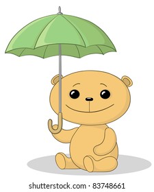 Vector, toy teddy bear sitting  under the umbrella