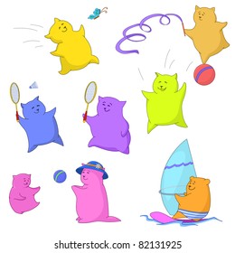 Vector, toy teddy bears, set: sports and healthy life-style