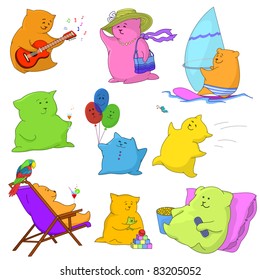 Vector, toy teddy bears, set: rest and amusement
