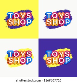 Vector toys shop logo set colorful style for game store, kids shoes, baby club, children school, clothes company, toys shop, toy market, cafe, education club, kids zone, firm, cartoon label. 10 eps