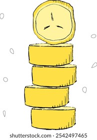 Ilustración de color gráfico de rastro de Vector de un plátano amarillo en rodajas sobre un fondo blanco liso
