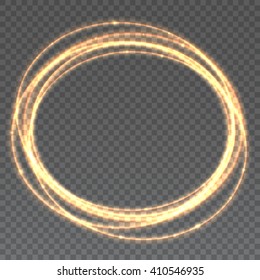 Vector trace of light on transparent background. Flash of glowing sparks, magical glowing stars. Blurred lines neon effect, glow dust. Abstract the vortex trail, the lights in motion
