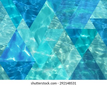 Vector traced illustration of shiny blue ocean water with unusual triangles. Tropical image. Illustration can be used for web design, textures, summer posters, trip and vacations cards design.