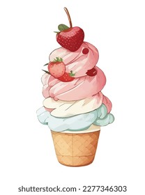 Vektorgrafik, rückverfolgte Illustration. Süßer Dessert im realistischen Stil mit saftigen Erdbeeren.