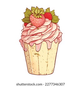 Vector, traced illustration illustration. Sweet dessert in realistic style with juicy strawberries.