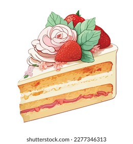 Vector, traced illustration illustration. Sweet dessert in realistic style with juicy strawberries.