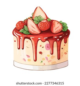 Vector, traced illustration illustration. Sweet dessert in realistic style with juicy strawberries.