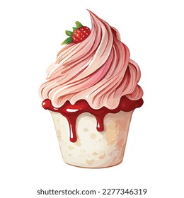 Vektorgrafik, rückverfolgte Illustration. Süßer Dessert im realistischen Stil mit saftigen Erdbeeren.