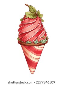 Vector, ilustración de seguimiento. Postre dulce de estilo realista con fresas jugosas.
