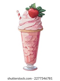 Vector, traced illustration illustration. Sweet dessert in realistic style with juicy strawberries.