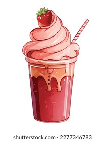 Vector, traced illustration illustration. Sweet dessert in realistic style with juicy strawberries.
