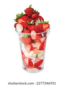 Vector, ilustración de seguimiento. Postre dulce de estilo realista con fresas jugosas.