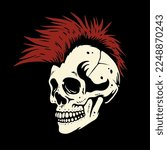 vector tracing artwork illustration skeleton skull punk mohawk hair. Can be used as Logo, Brands, Mascots, tshirt, sticker,patch and Tattoo design.