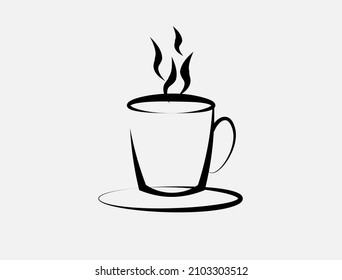 Vektorgrafik des Kaffeecups in Weiß und Schwarz Stil. Kann als Logo, Marken, Maskottchen und Tatto verwendet werden.