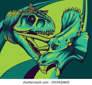 Vector tracing of dinosaur Tyrannosaurus is fighting Triceratops