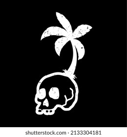 Vector Tracing illustration of skull head playboy and palm tree . Can be used as Logo, Brands, Mascots, tshirt, sticker,patch and Tatto design